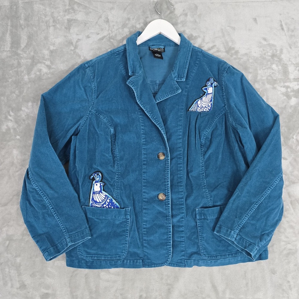 Sugar Skull Womens Corduroy Blazer Jacket 20 Teal Blue Dia de Los Muertos - Picture 2 of 7